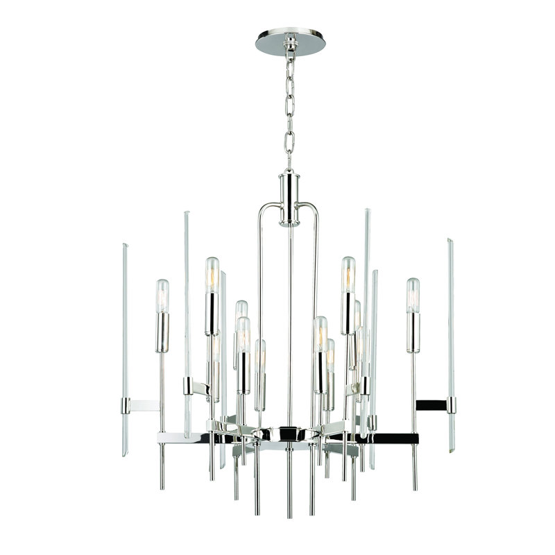 Lustre classique / traditionnel à 12 lumières de style bougie Bari, Nickel poli