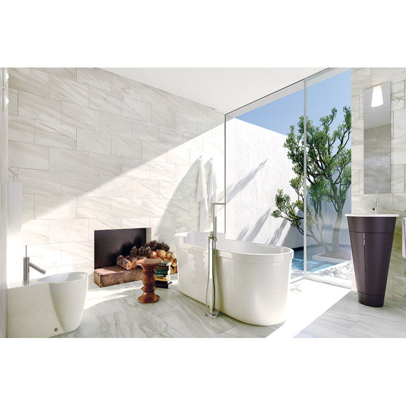 Marble 12" x 24" Porcelain Marble Look Wall & Floor Tile, White/Gray/Ivory