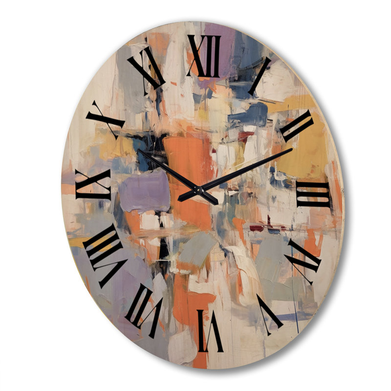 Horloge murale Poetic Expressionism en mauve et orange, Très grand