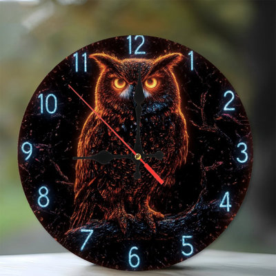 Neon effect Clock Numbers With Glowing Owl