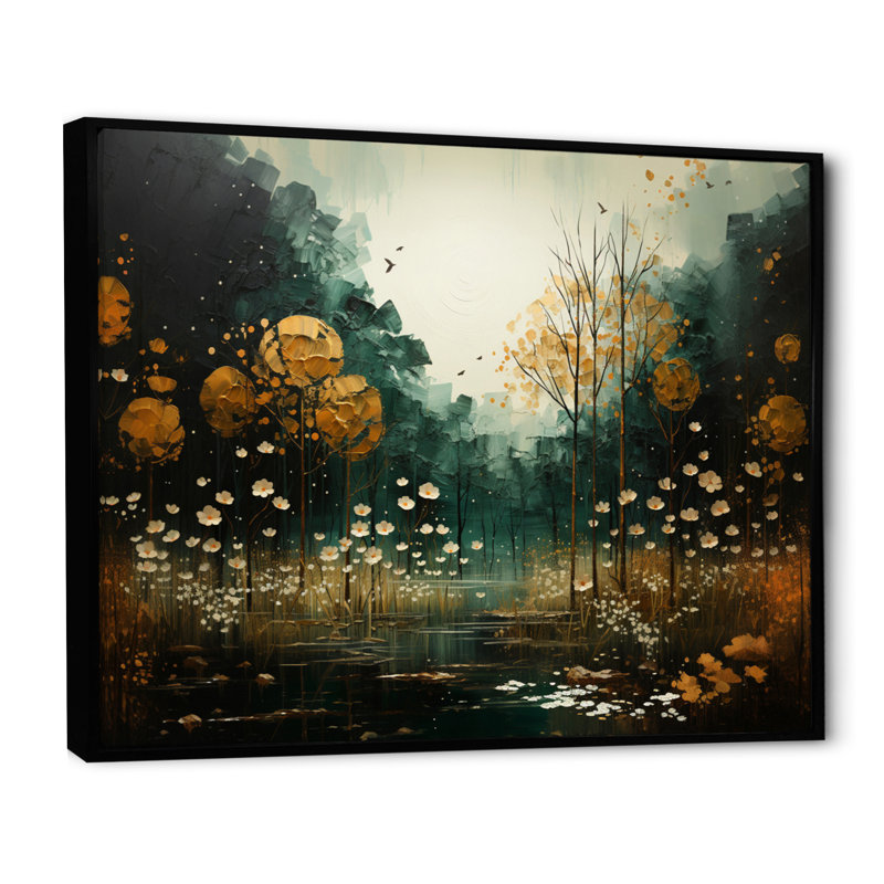 «Yellow Green Plants Enchanted Forest III», reproduction d'art sur toile, Cadre flottant noir, H 30 po x l 40 po x P 1,5 po