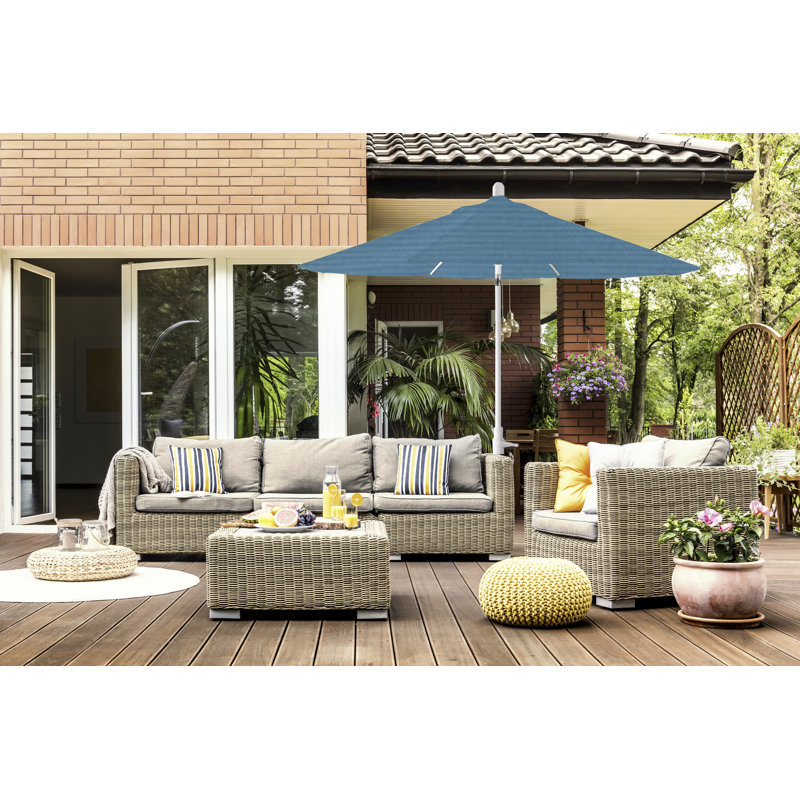 Parasol de marché Sunbrella 9 'Jericho, Toile Sunbrella bleu saphir, Sable blanc