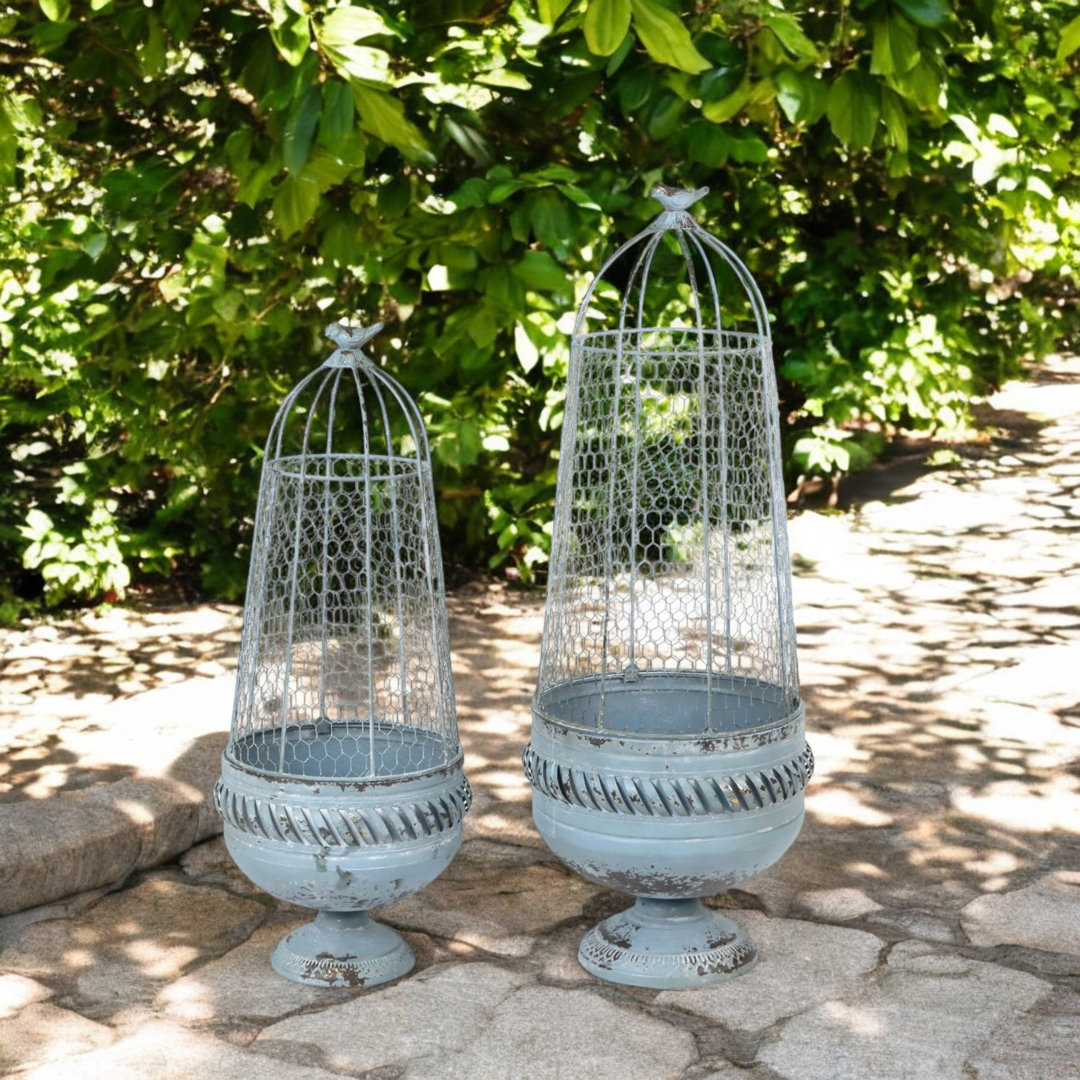 Cream Set Of 2 Metal Plant Cages