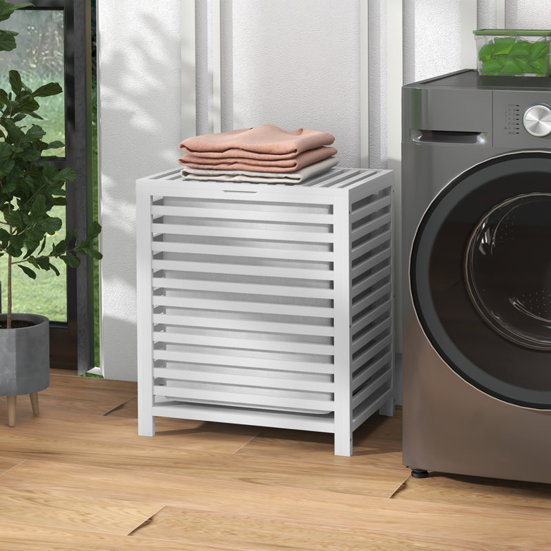 Panier à linge en bambou avec couvercle, Blanc