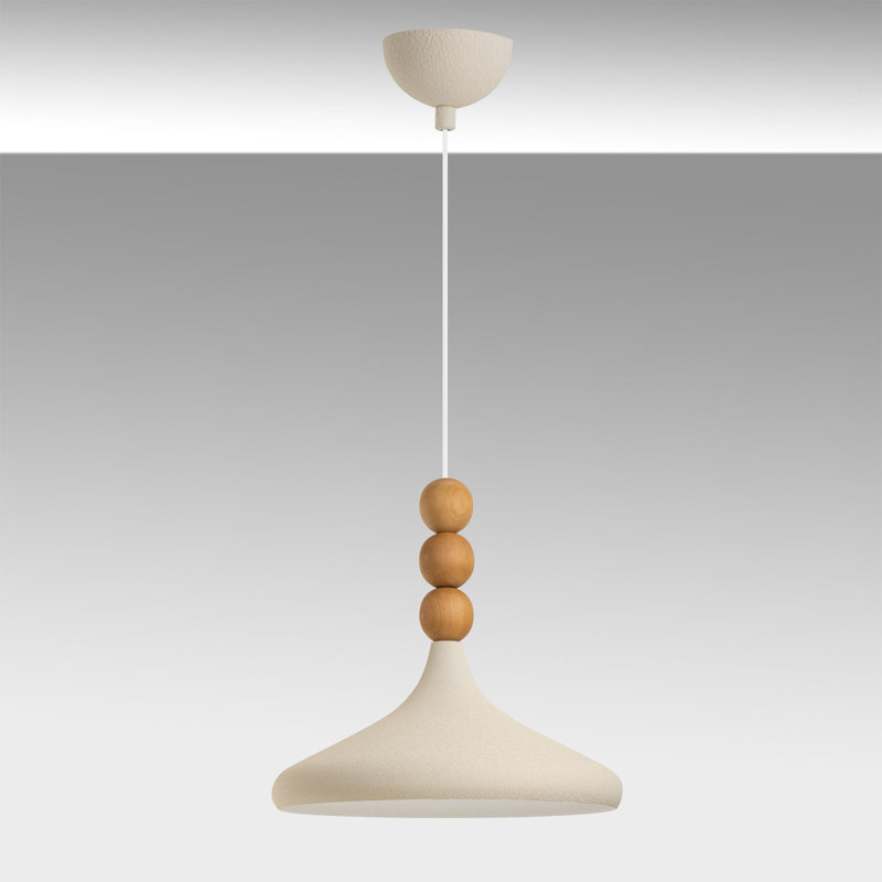 Lustre réglable moderne, finition crème et chêne, plaque de base 13,8 x 7,9 pouces | Corps en métal, hauteur: 10,6 à 45,7 pouces | Douille E27, 40 W maximum (ampoule non incluse) | Éclairage élégant pour la maison et le bureau