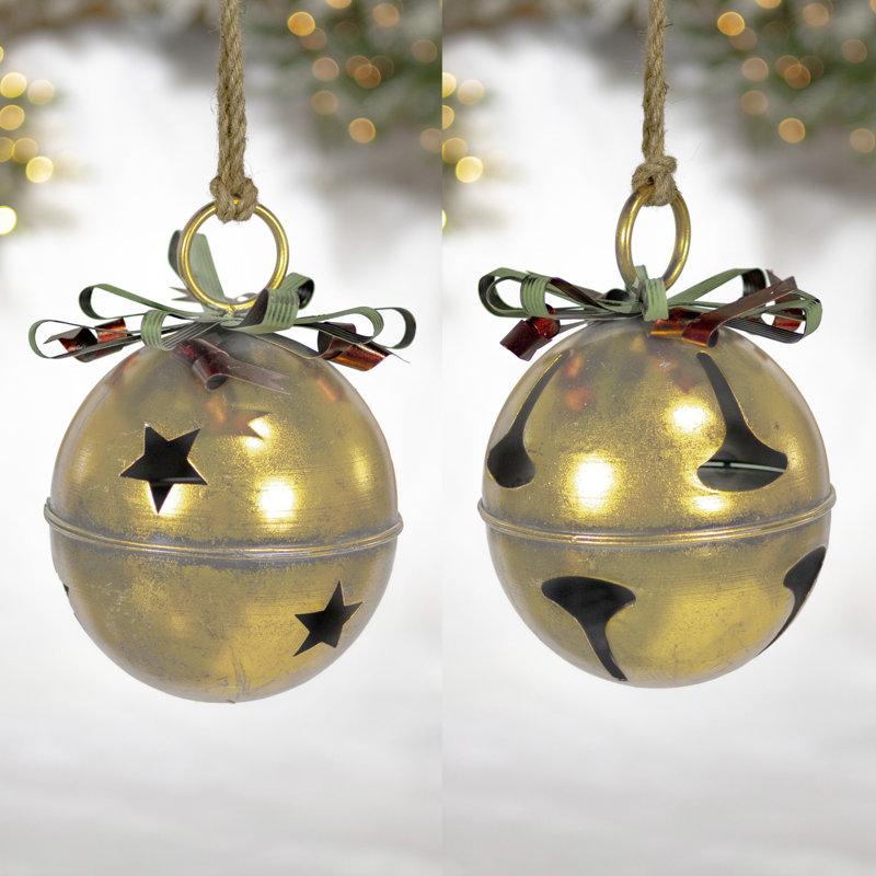 Assorted Antique Oversized Hanging Metal Christmas Bells, Gold