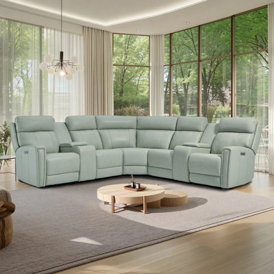 Ensemble de salon Avani 7 pièces, 2 fauteuils inclinables électriques, canapé d'angle inclinable en cuir, appuie-tête électrique