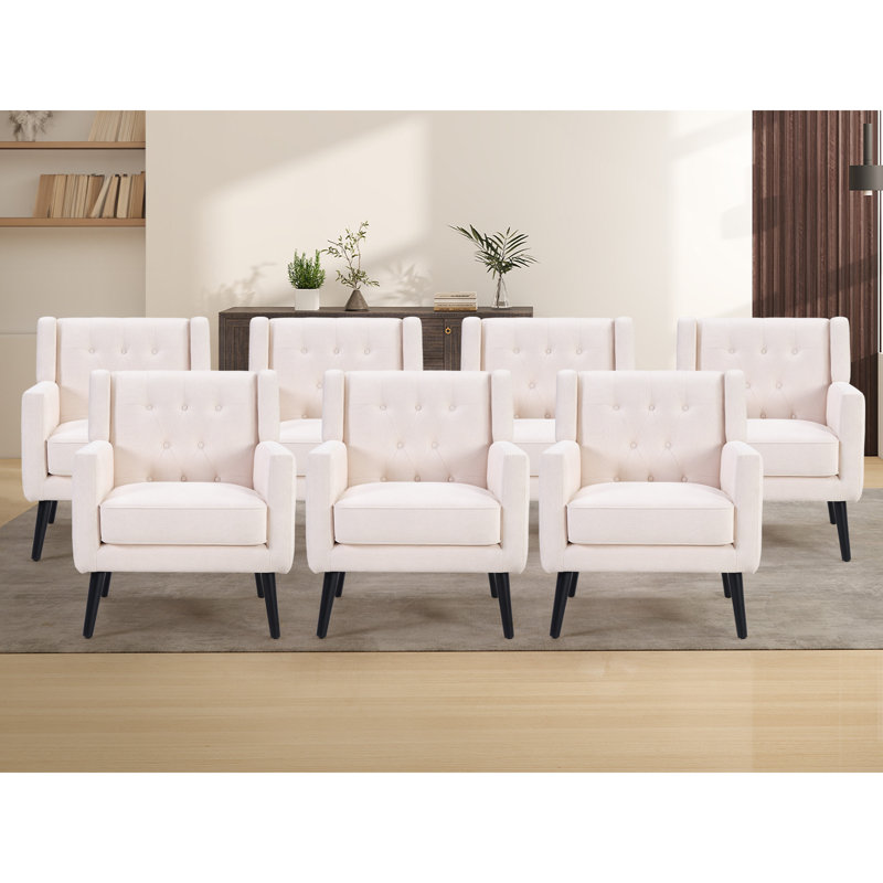 29" Wide Contemporary  Upholstered Tufted Armchair With Solid Wood Legs, Beige