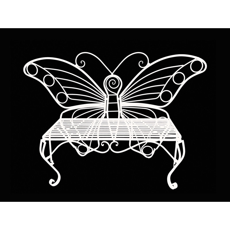 Whimsical White Metal Butterfly Garden Bench - 60"
