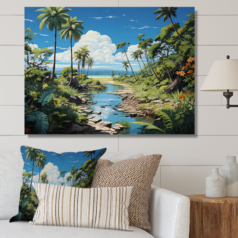 Palmier sur toile, impression de paysage de plage tropicale - Palmiers à la plage IV, H 34 po x l 44 po x P 1,5 po
