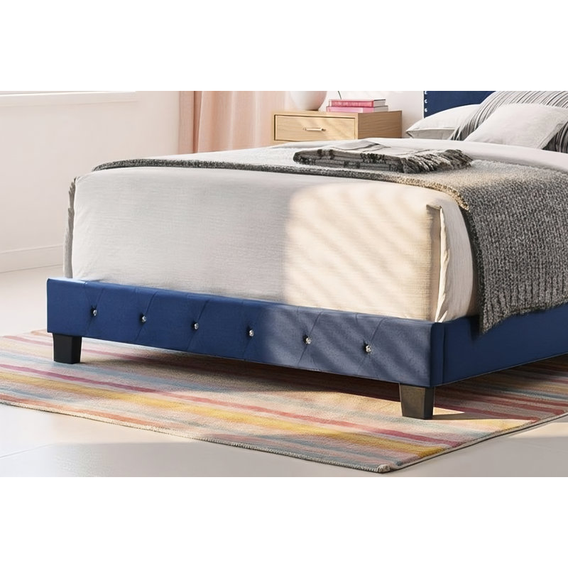 Lit double en velours bleu marine Modena, Double, Marine