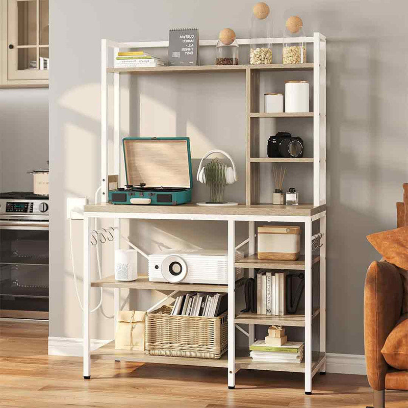 Stunver Microwave Stand Bakers Rack w Power Outlet, Coffee Bar Kitchen