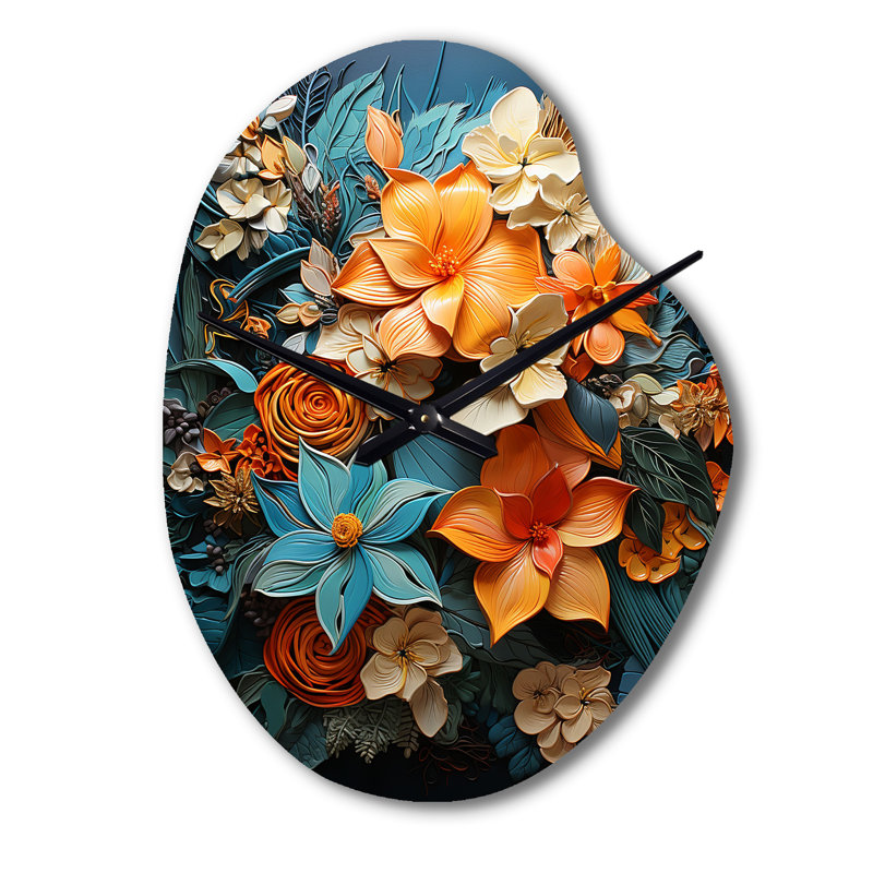 Horloge murale orange en forme de tropical tropical III - Collages abstraits, Petit