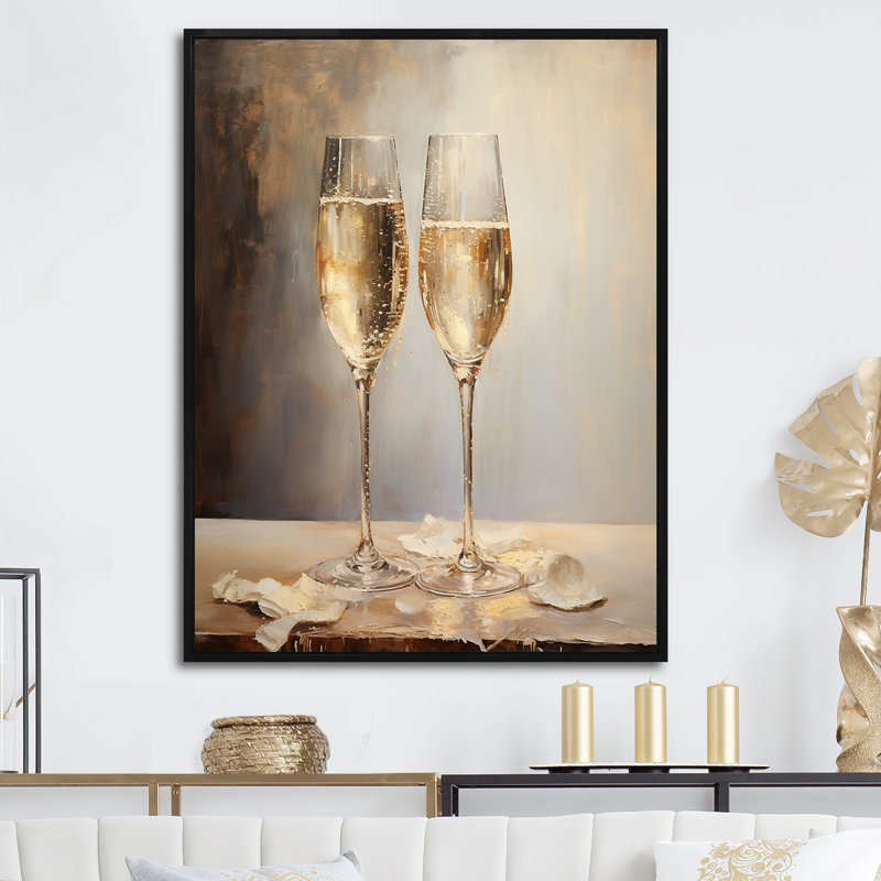 Champagne Flute Fantasies V sur toile, Cadre flottant noir, H 20 po x l 12 po x P 1 po