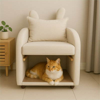 Fauteuil d'appoint en tissu à oreilles et à oreilles de lapin 2-en-1 beige et beige