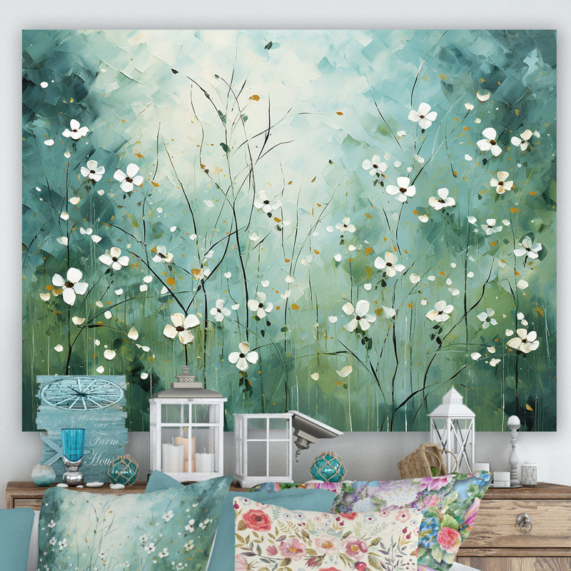 «White and Green Herbs Symphony I», art mural sur toile florale, Toile tendue, H 12 po x l 20 po x P 1 po