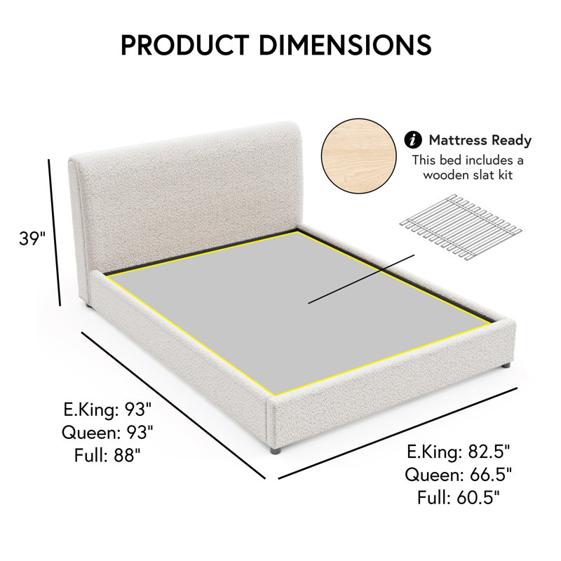 Demarco Platform Bed, White Boucle, Queen