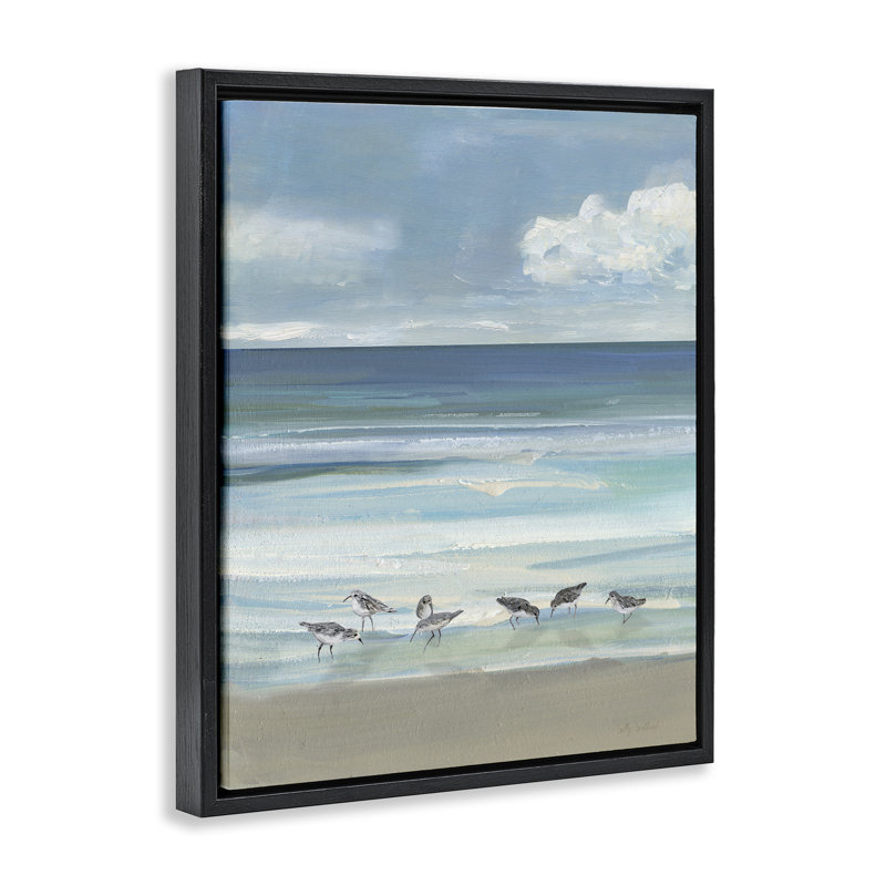 Cadre flottant Gentle Waves Shore Birds, design par Sally Swatland, H 31 po x l 25 po, Cadre flottant noir de jais