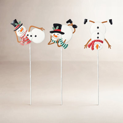 3-Piece Metal Snowman Yard Stake Set
