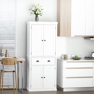 Armoire de rangement sur pied 72 po, armoire de rangement haute avec 2 portes, tiroir et tablettes réglables, blanc