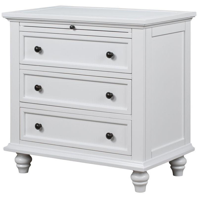 Armoire de rangement en bois à 3 tiroirs, table de bout avec plateau coulissant, Blanc