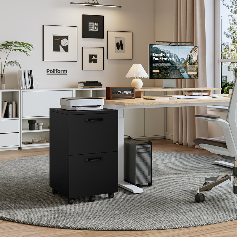 2-Drawer File Cabinet, Small Rolling Filing Cabinet, Printer Stand for Home Office, for A4 Documents, Black