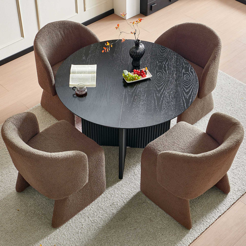 Upholstered Accent Arm Chair - Barrel Dining Sofa Chair For Dining Room, Kitchen, & Living Room -, Brown, 4