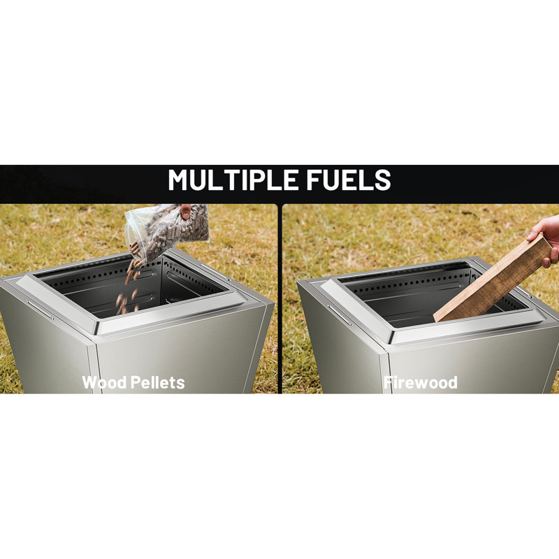Stainless Steel Outdoor Portable Fire Pit 25" - Smokeless With Pull-Out Ash Pan For Backyard Camping, Silver