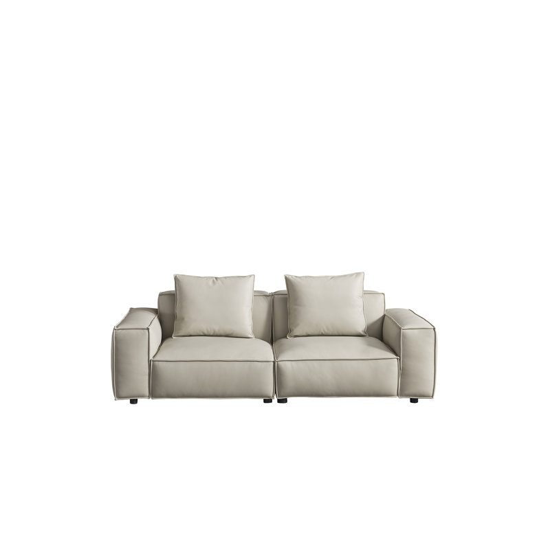 Canapé en cuir bleu marine EK8008, Cuir véritable gris clair