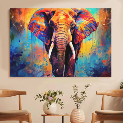 1Pc Framed Canvas Poster Print Elephant, abstract color splash, surrealistic art style Wall Art Decor, Perfect for Room Decor Living Room Bedroom Offi