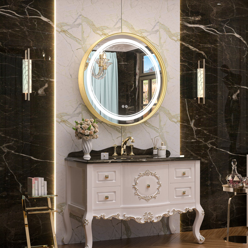 Jelline Metal Round Mirror, 24" x 24", Gold