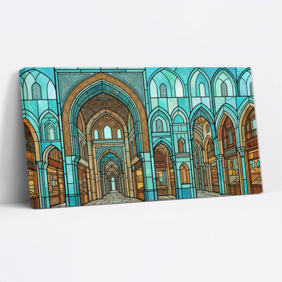 Toile sarcelle et vitrail doré