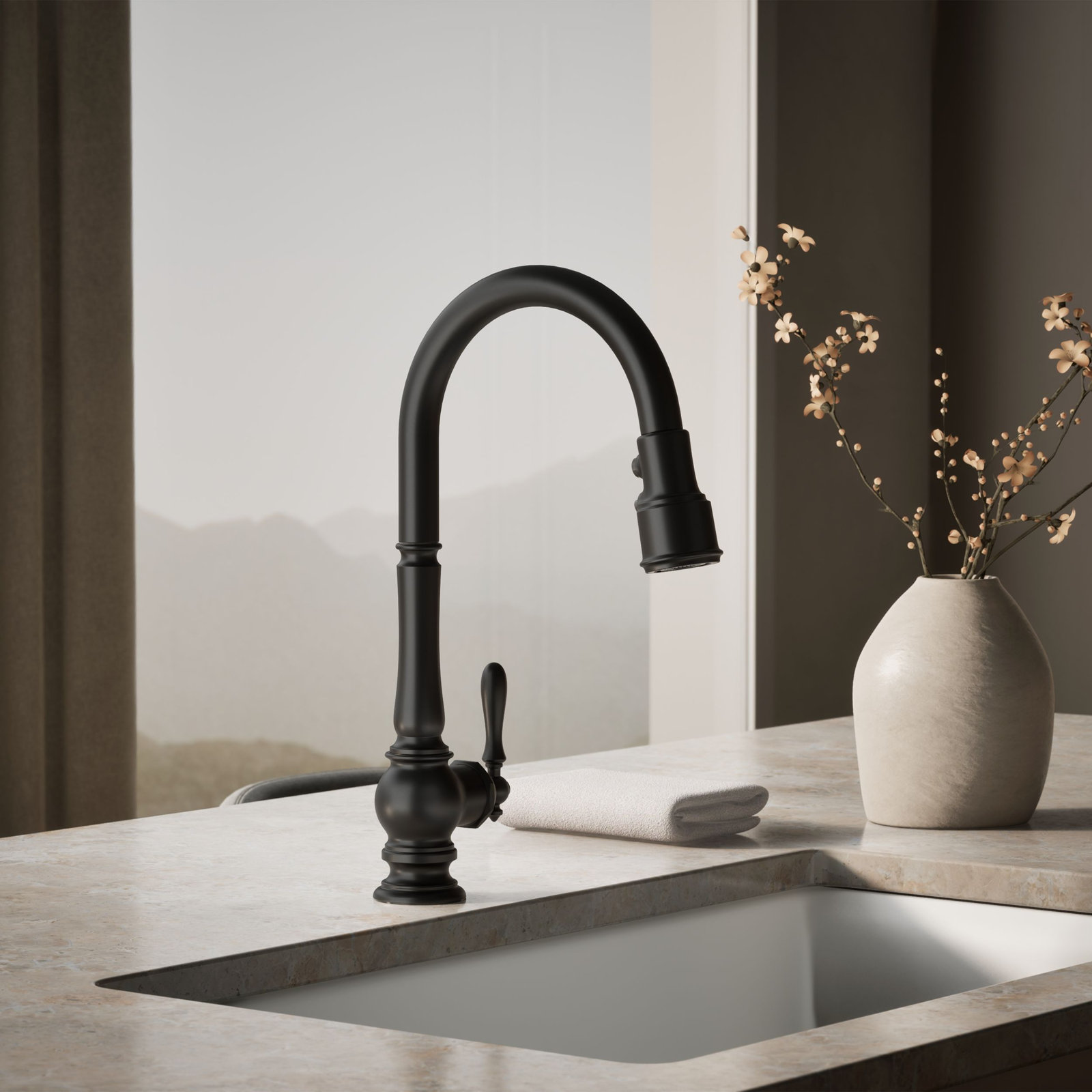Artifacts Pull-Down Kitchen Faucet, Matte Black