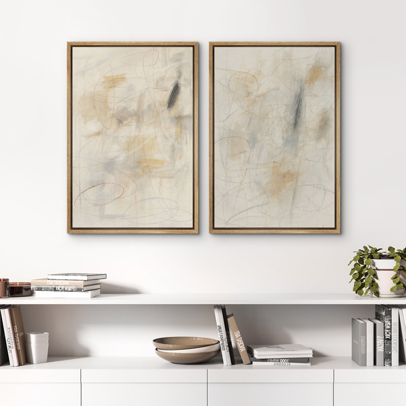 Art mural abstrait, ensemble de 2 reproductions d'art encadrées sur toile, H 24 po x l 32 po, Naturel