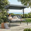 Balancelle d'extérieur pour 3 personnes avec auvent et support réglables, balançoire convertible en lit plat 2 en 1, banc de patio avec coussins, structure en acier robuste, résistante aux intempéries, pour jardin, cour, terrasse-97750999