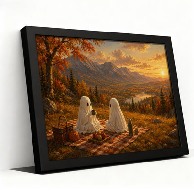 Pique-nique de fantômes blancs au coucher du soleil d'automne doré - Toile murale d'Halloween