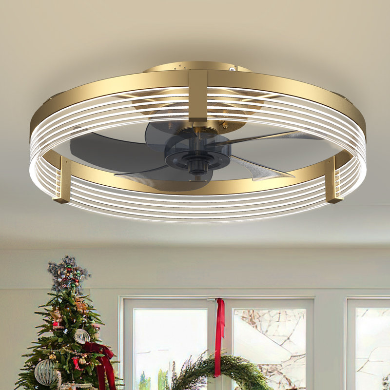 Ventilateur de plafond encastré à intensité variable avec lumières DEL Kordae, Or, 20"