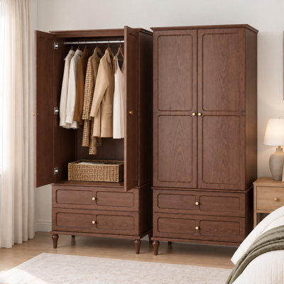 Garde-robe autoportante en bois 70,86 "style Mid-Century avec 2 tiroirs