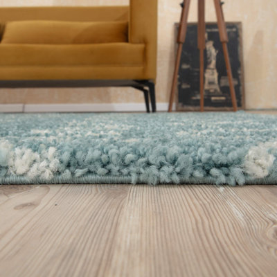Moroccan Shaggy Collection Rugs Moroccan Design in Duck Egg Blue/Ivory