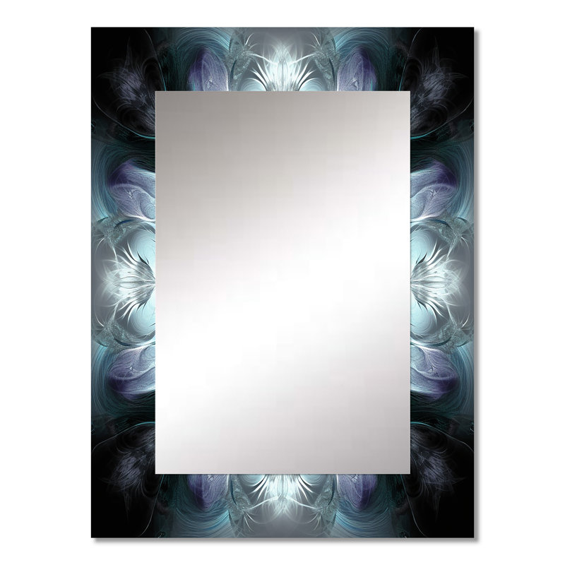 Kilie turquoise et fleurs blanches fractales II - miroir mural géométrique, miroir décoratif turquoise, impression d'art en métal
