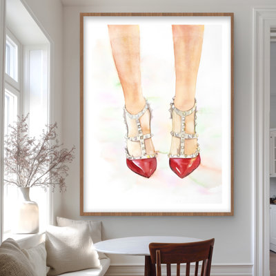 Red Studded High Heels - Romantic Bedroom Decor Framed Print