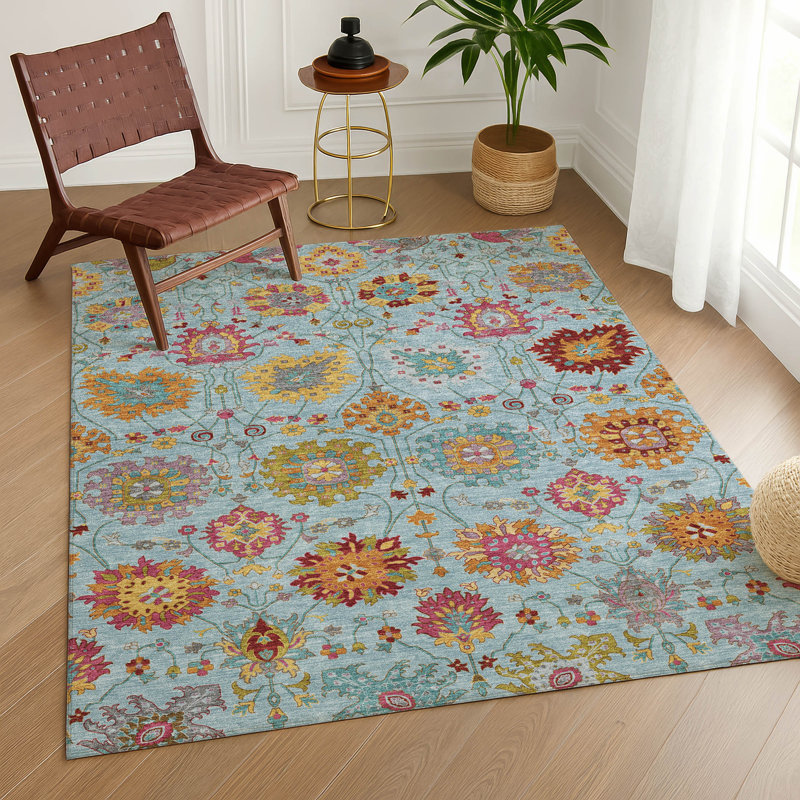 Tapis damassé intérieur / extérieur lavable à la machine Mattera ACN2288, Rectangle 10 pi x 14 pi