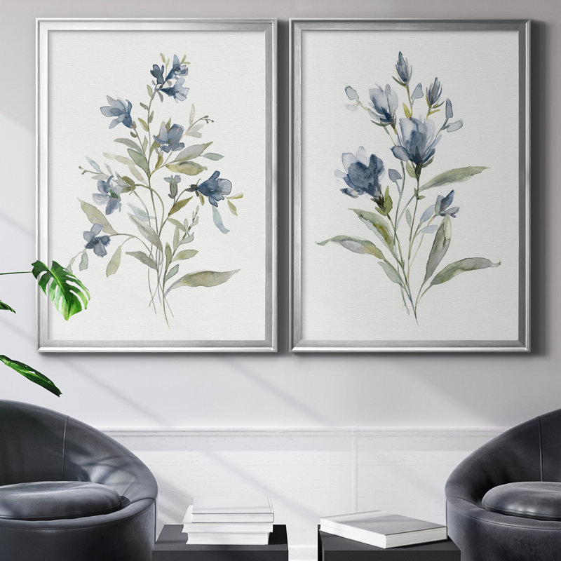 Linen Botanical III - ensemble de 2 reproductions d'art, H 36,5 po x l 26,5 po, Toile encadrée, Argent argent