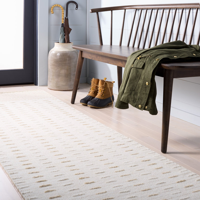 Martha Stewart 9625 Hand Woven Wool/Cotton Geometric Rug in Ivory, Runner 2'3" x 9'