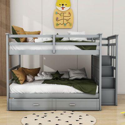 Jamere Kids Full Over Full Wood Bunk Bed with Twin Size Trundle and Drawers -  Harriet Bee, CDAEB927F83843D49390F74709792602