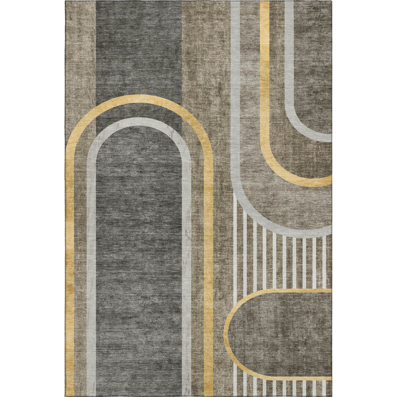 Tapis taupe Cerrito AMF532 lavable à la machine de qualité supérieure, Rectangulaire 8 pi x 10 pi
