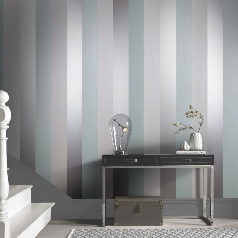 Figaro Striped Metallic Wallpaper Roll, Ocean