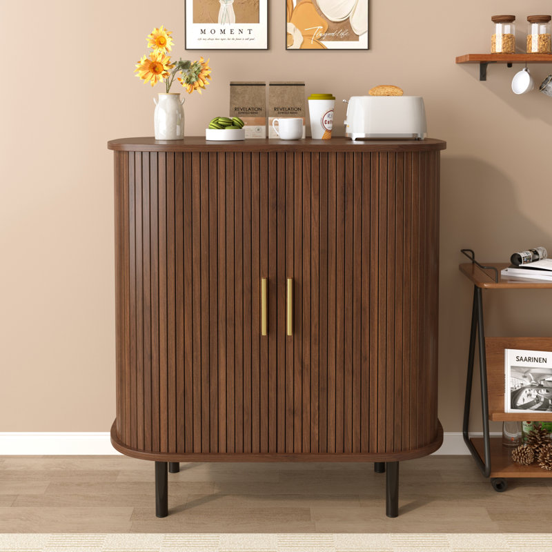 Armoire à vin cannelée avec support à vin à 8 grilles et 5 tablettes réglables, Noyer