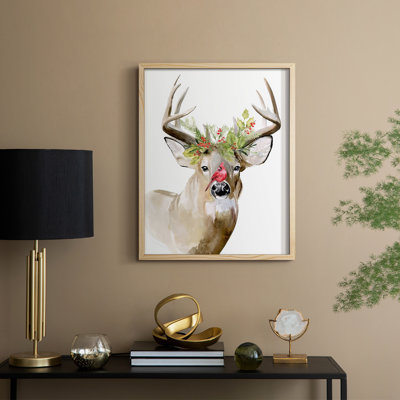 Holiday Deer II Framed Print - Solid Wood