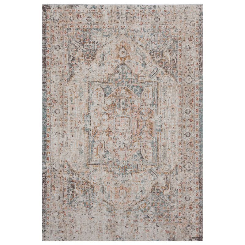 Indoor/Outdoor Medallion High-Low Performance Area Rug, Rectangle 7'9" x 9'9", Blue/Rust